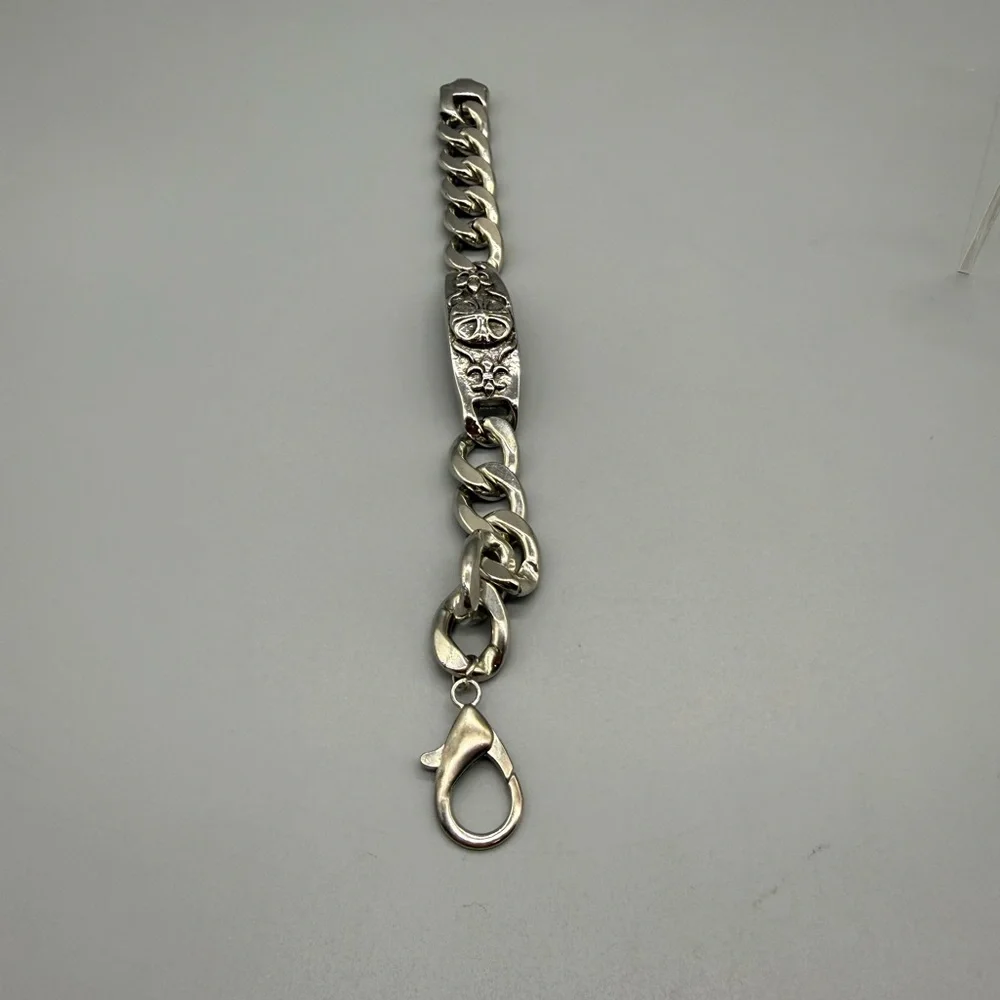 Silver ID Cross Fancy Link Cuban Bracelet.